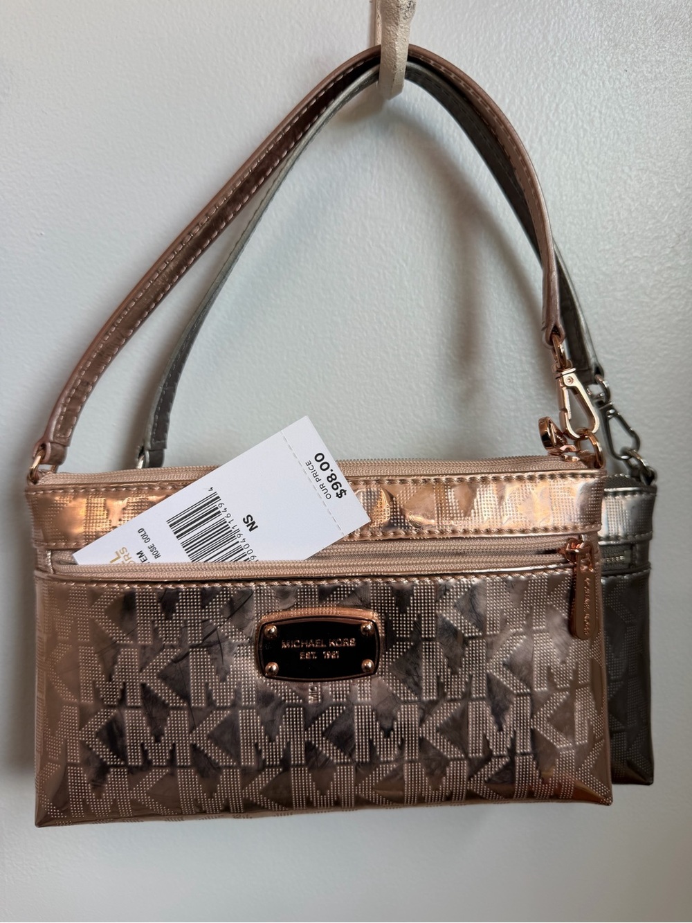 Michael Kors Metallic Rose Gold & Silver Logo Wristlet